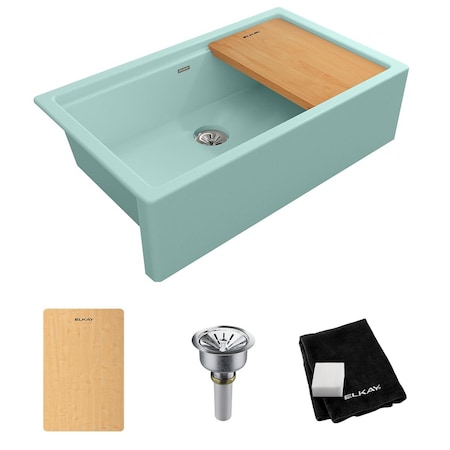 Elkay Quartz Luxe 35.9X21.5X9 Sngbwl Apron Sink+Pd Mint Creme ELXUFP362010MT0